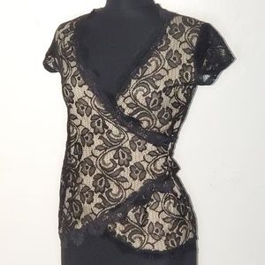Tempted black lace wrap shirt